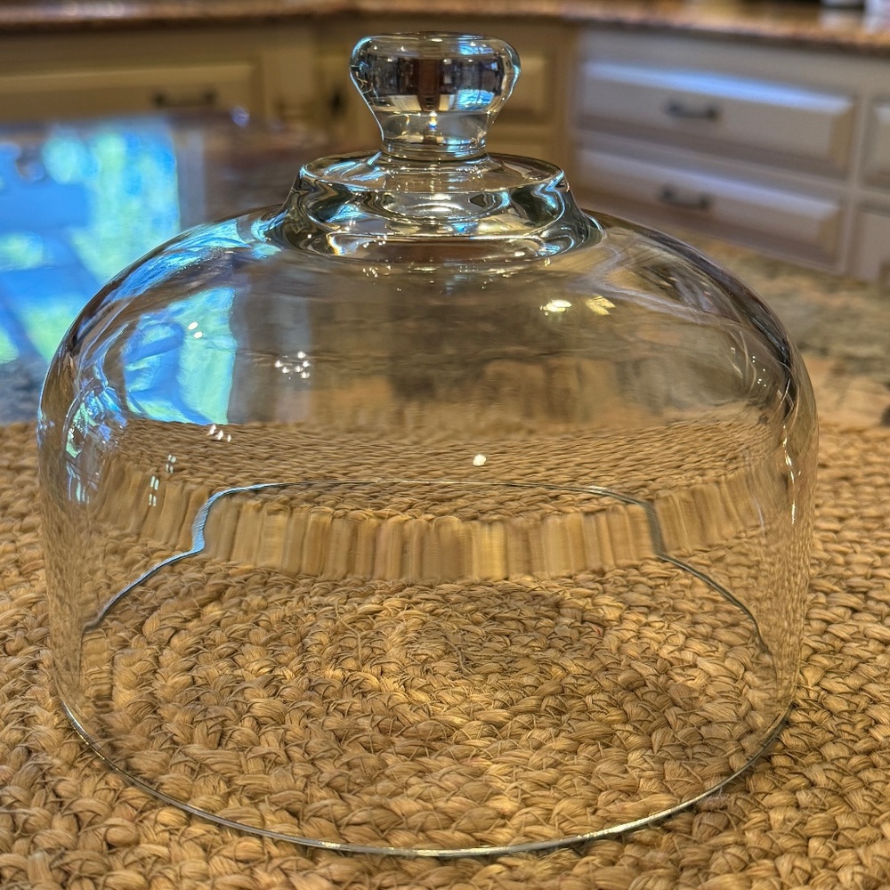 Glass Clear Round Heavy Dome Cover for Cheese Dessert tray Knob 6.5 Inch MCM